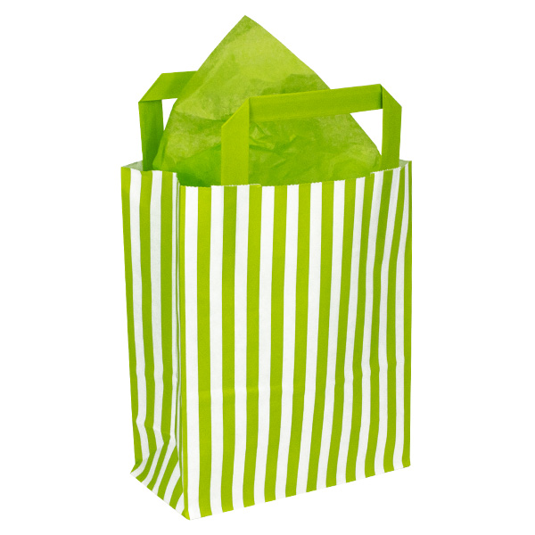 Large 250mm Lime Striped Paper Carrier Bags in packs of 50 bags from